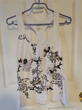 Women's White Graphic Racerback Tank Top